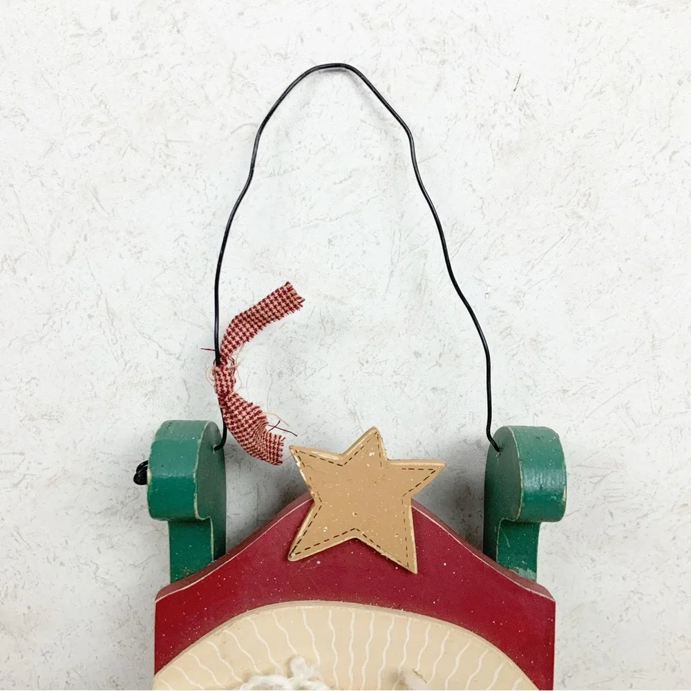 Vintage Wood Hand Painted Santa Face Sled Christmas Decor Wall Hanging